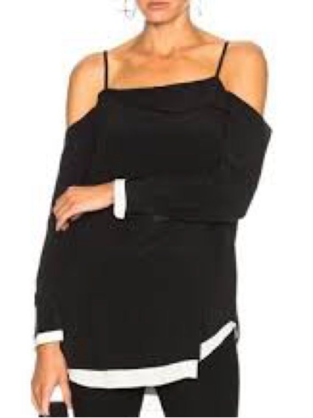 RAG & BONE  “Karley” Silk Cold Shoulder Top Blouse Black/Ivory ~ Medium EUC